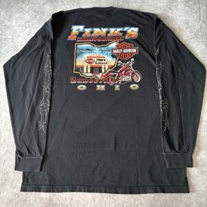 Vintage Faded Black Harley-Davidson Finks Zanesville Ohio Long Sleeve Pocket T